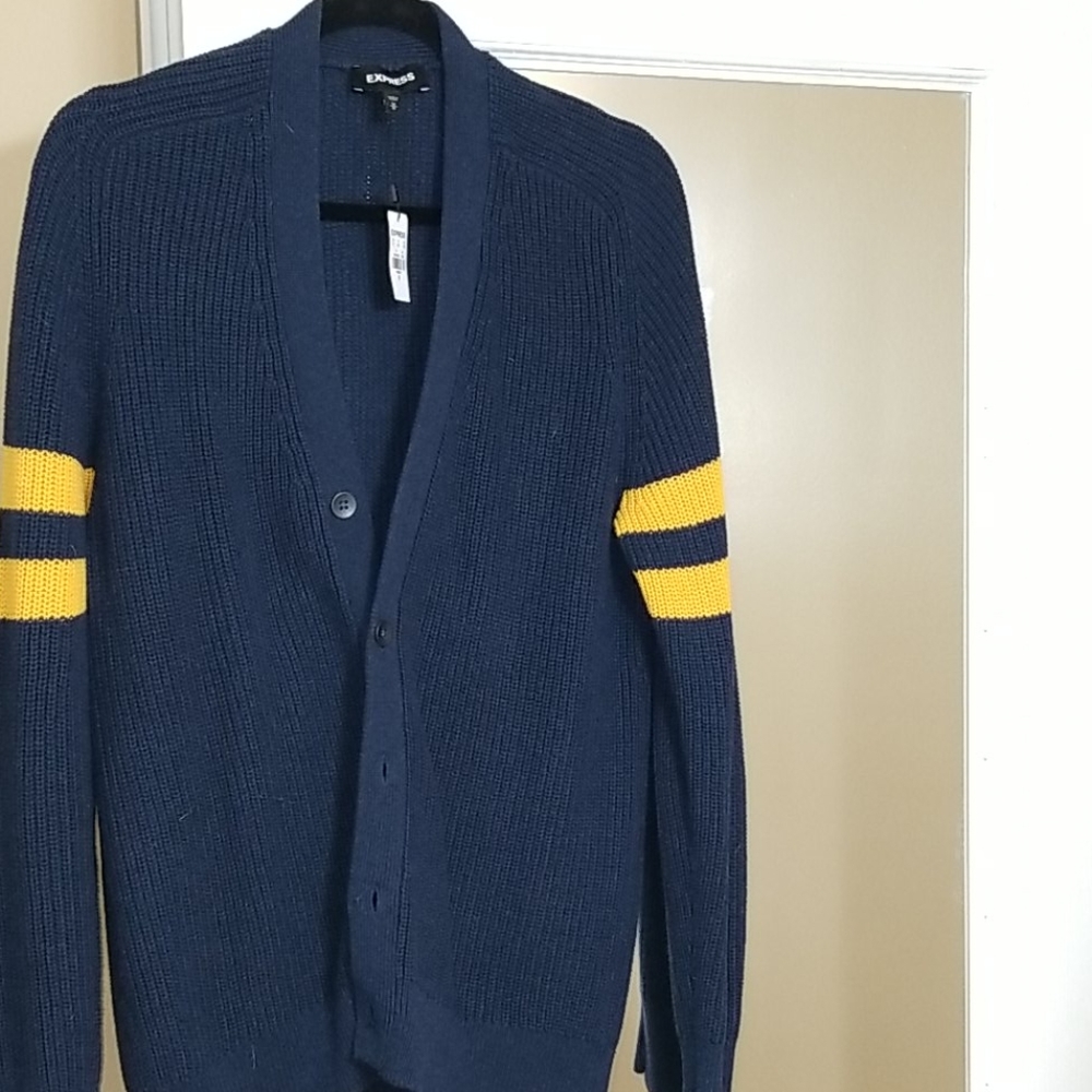 Express Striped Sleeve V-Neck Cotton Cardigan